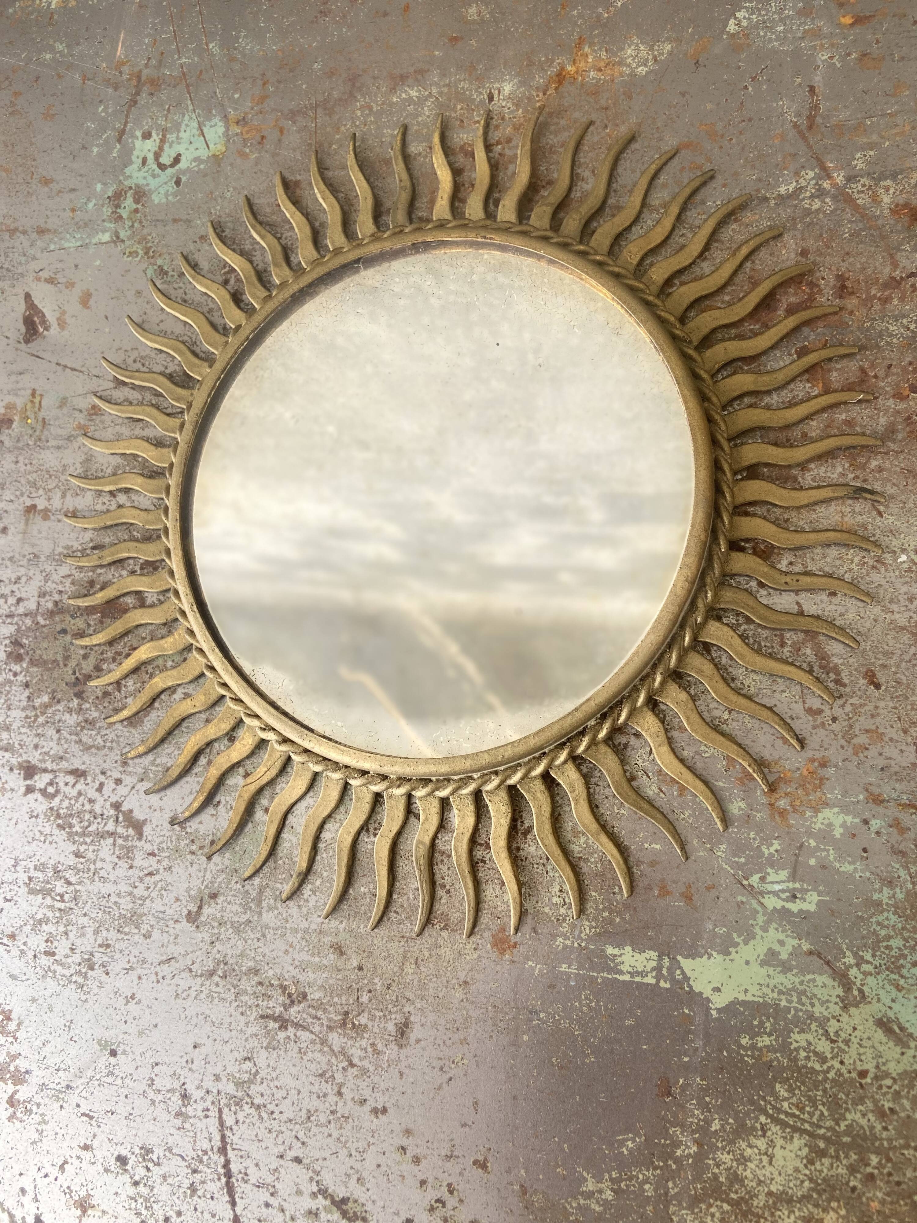 Vintage gold metal sun mirror