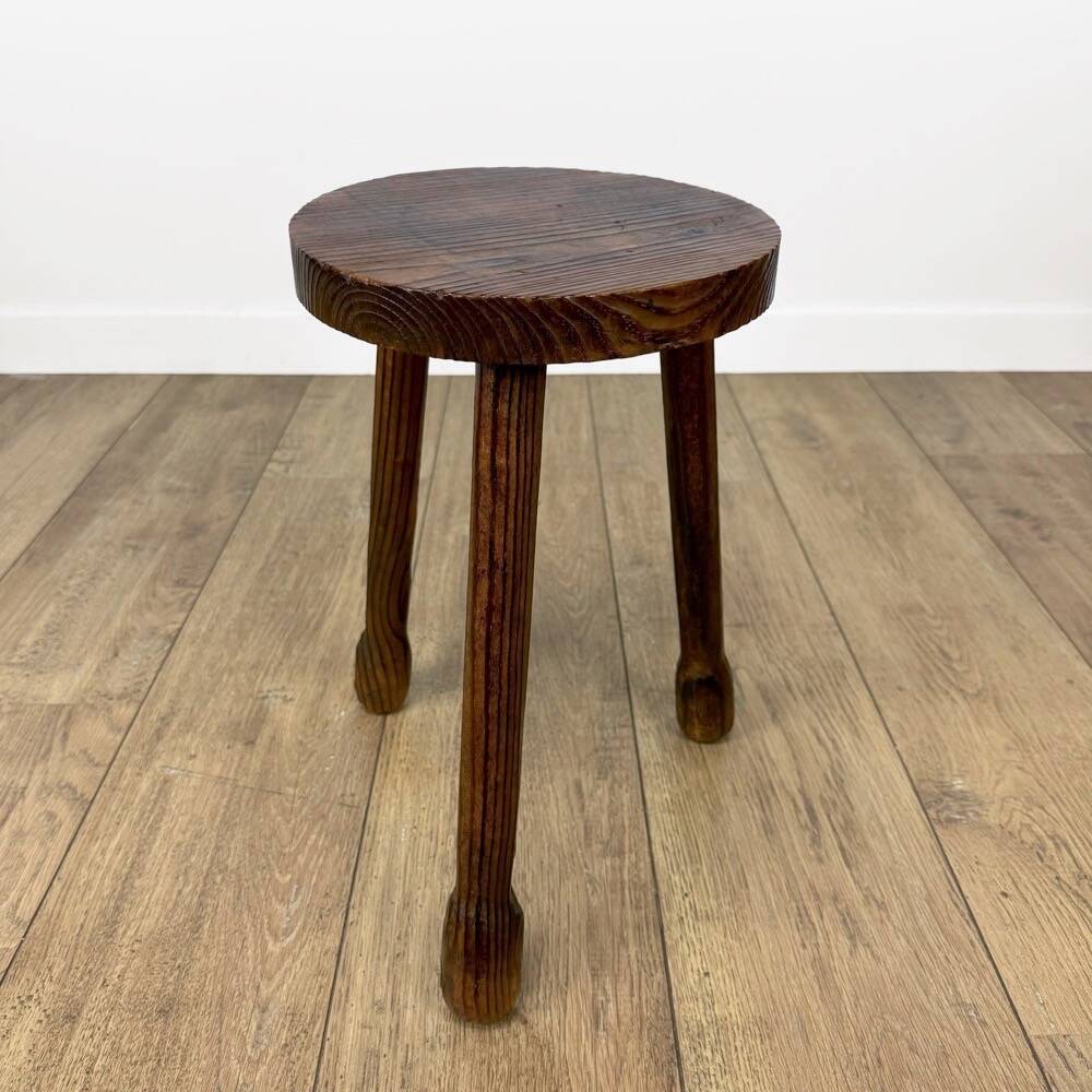 Trio of solid wood brutalist stools