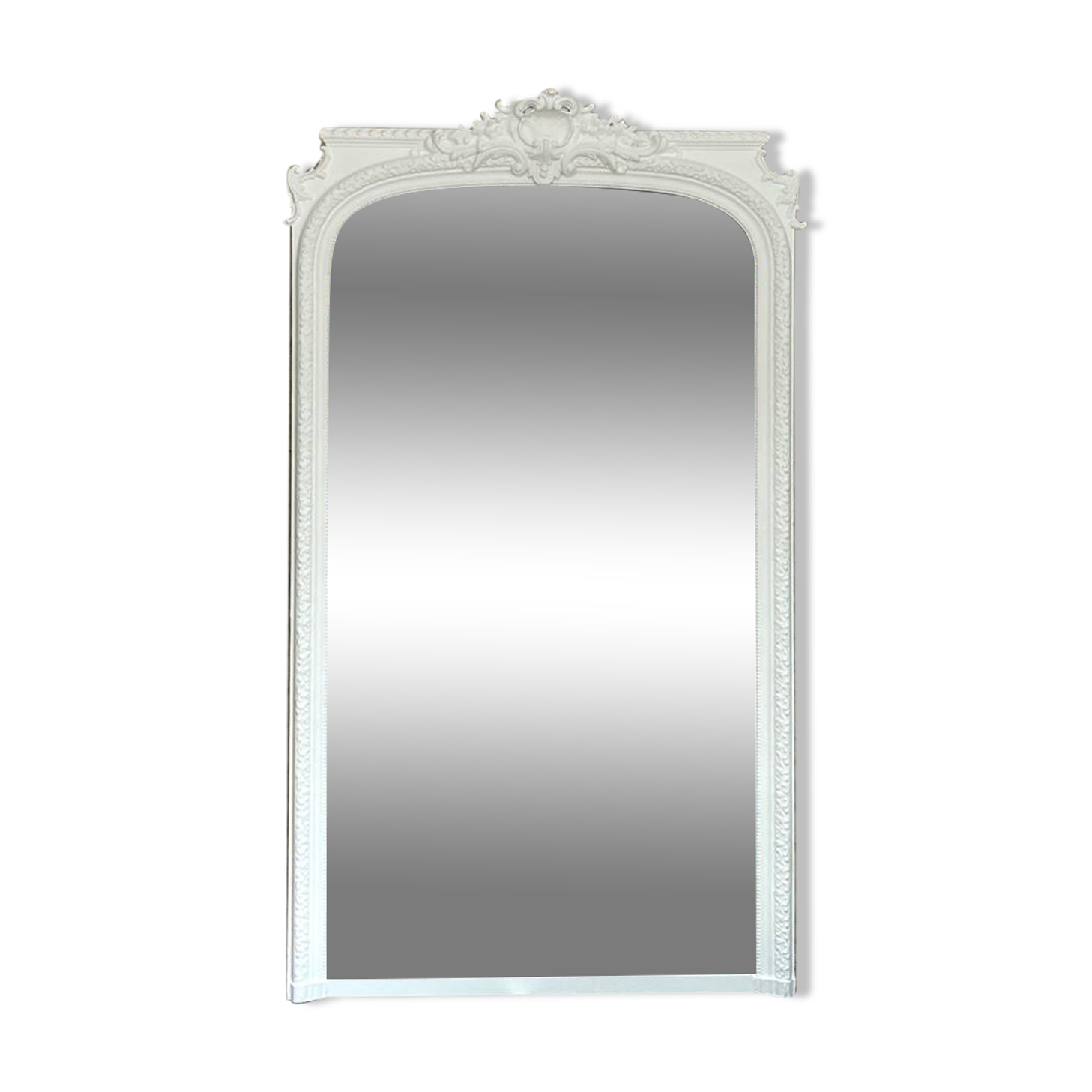 Antique white mirror 218.5cm/123.5cm Napoleon III period fireplace mirror