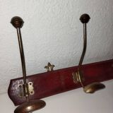 Old wall coat rack wood and iron 4 hooks