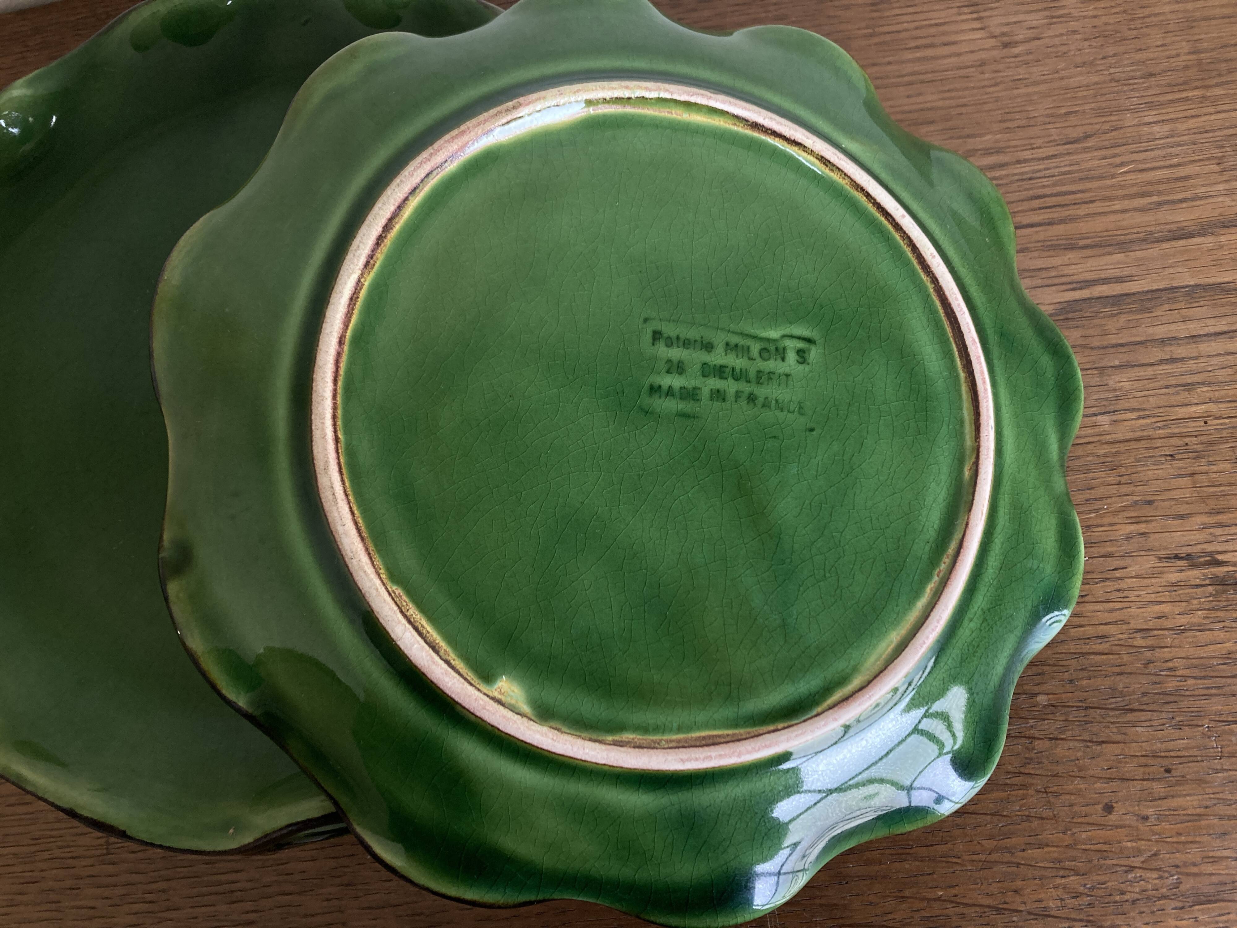 Set of 4 wavy glazed earthenware plates by Milon from Dieulefit, 1970.