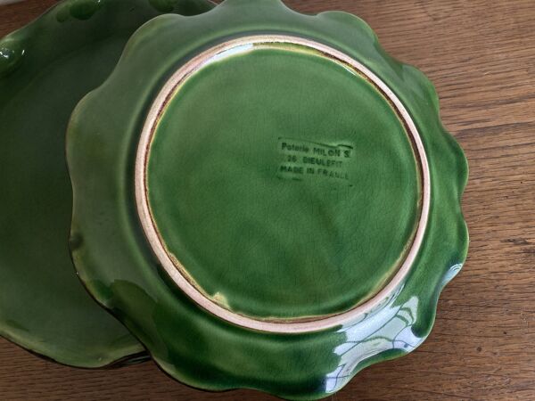 Set de 4 assiettes ondulées de terre vernissée Milon à Dieulefit 1970