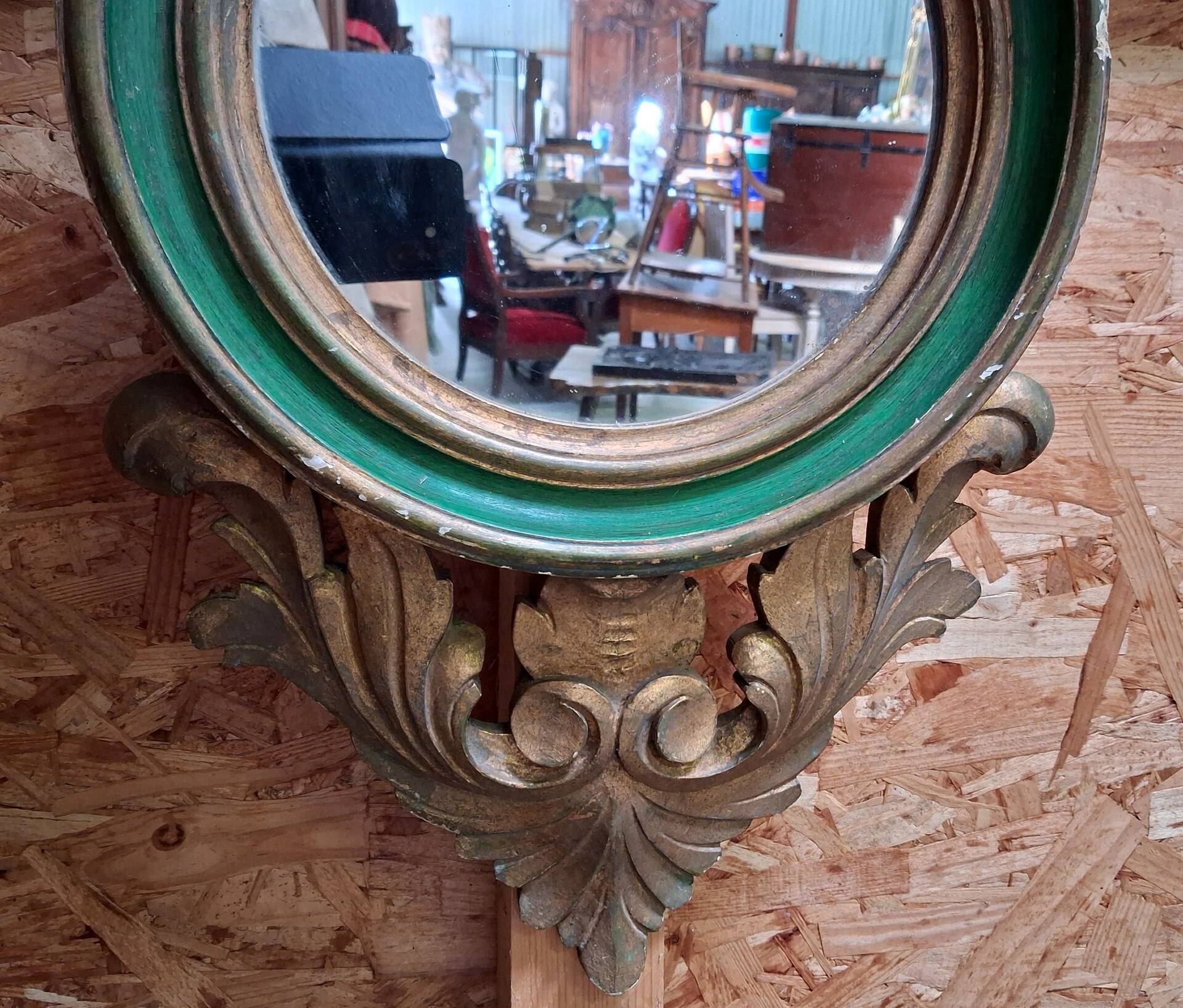 Empire style mirror with an eagle in carved and polychrome wood – late 19th century