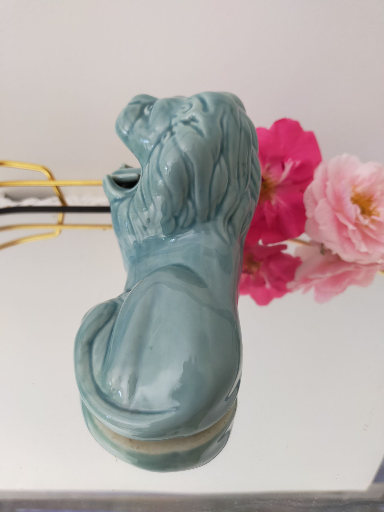 Ashtray vintage ceramic zoomorphic "lion" glaze light blue vintage of the 50s
