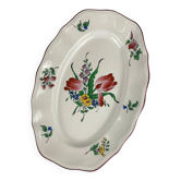 Petit plat ovale à bout plat modèle Réverbère par KG Lunéville, motif tulipe