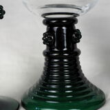 Set of 5 green römer glasses engraved with vine pattern - Bavarian crystal - 70s / 80s