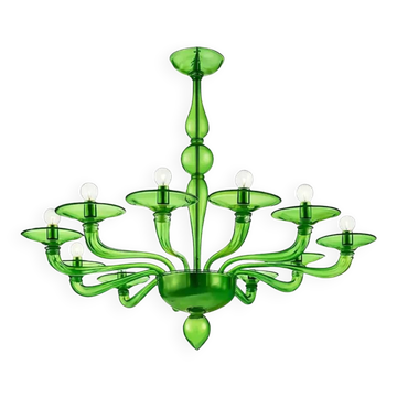 Contemporary Italian Green Murano Style Glass Chandelier