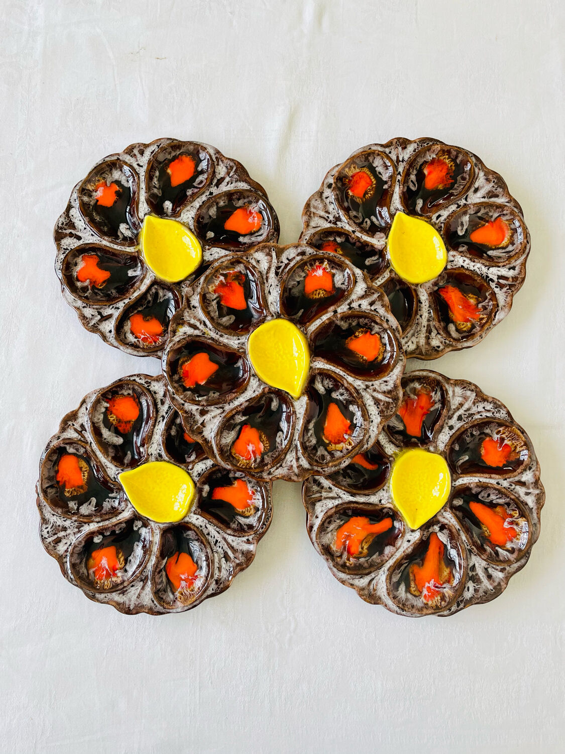Set of 5 vintage Vallauris oyster plates
