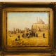 Oil on orientalist canvas camel market scene
