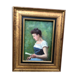 Oil on canvas 19me the reader in the garden