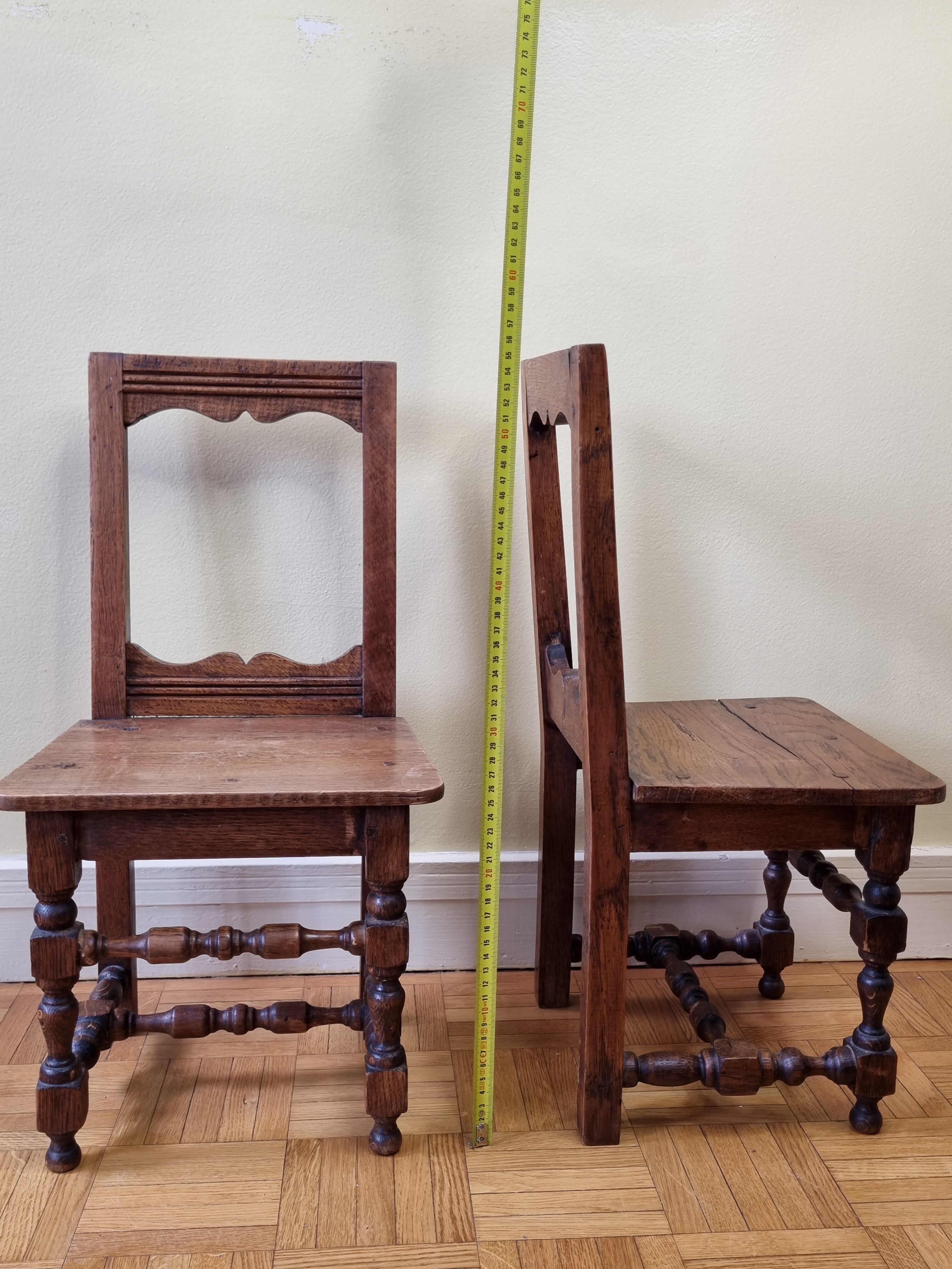 Pair of old children's chairs made of solid wood