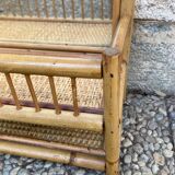 Vintage rattan wall shelf with mirror