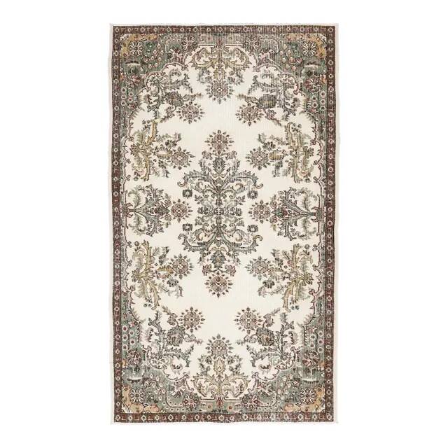 1970s Turkish Oushak Handmade Wool Cotton Beige Area Rug  119x208