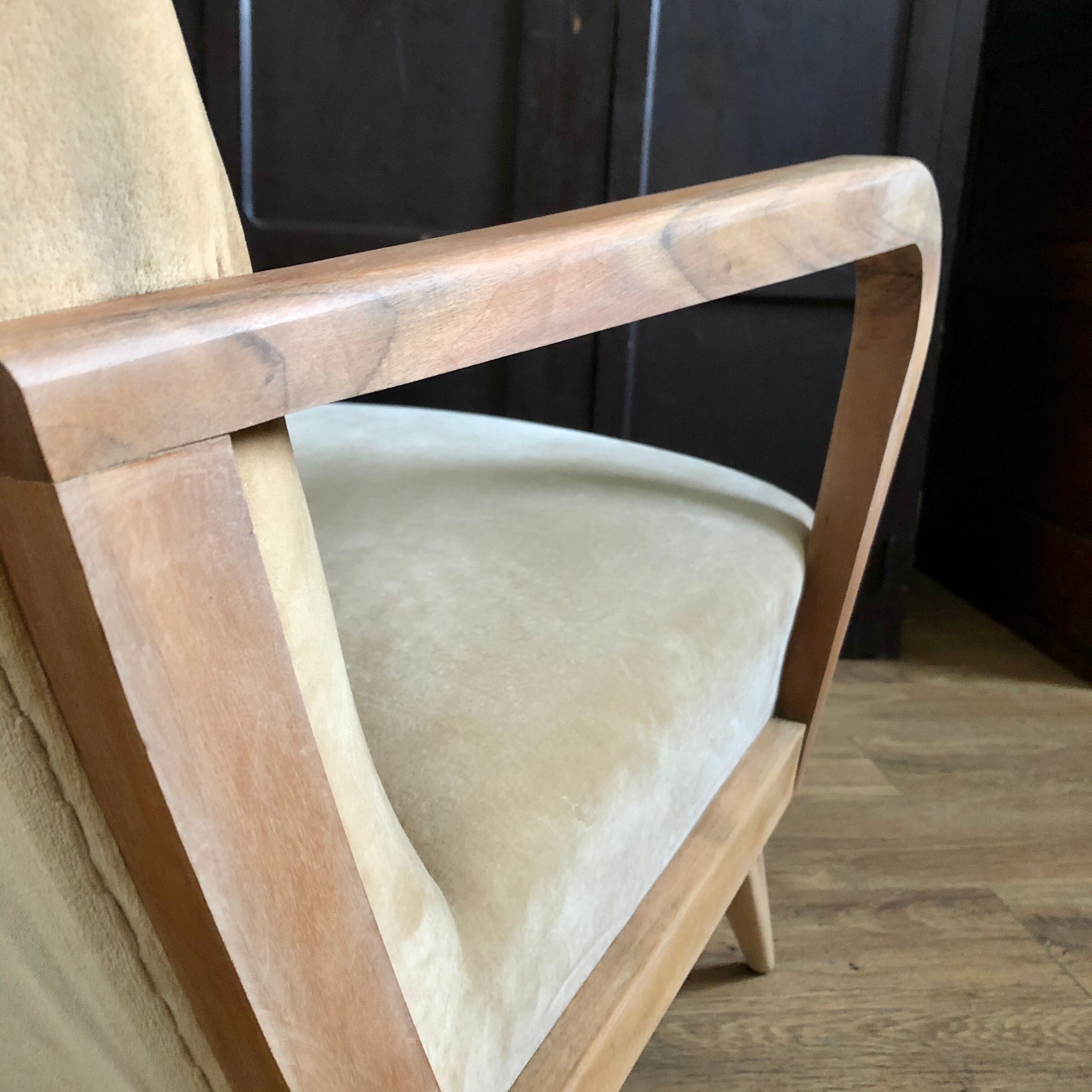 Velvet and wood armchair