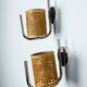 Pair of vintage rattan & chrome wall lights, Italy, 1970s