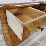 Art Decò bedside tables in blond walnut with drawer and shelf