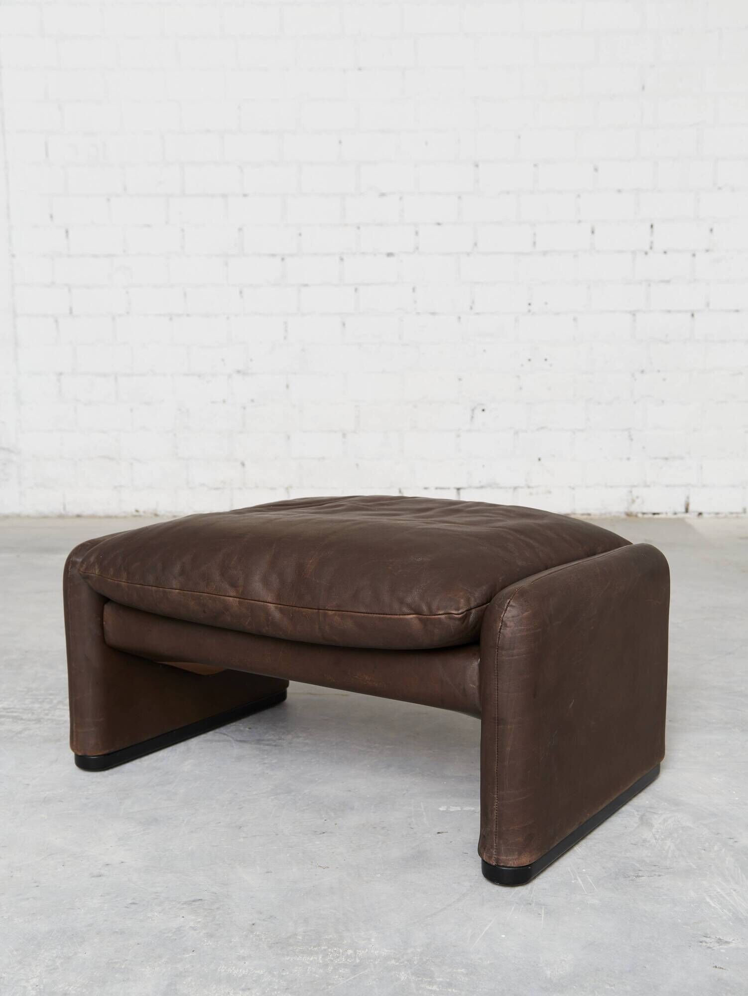 Leather Maralunga Lounge Chair and Ottoman by Vico Magistretti for Cassina