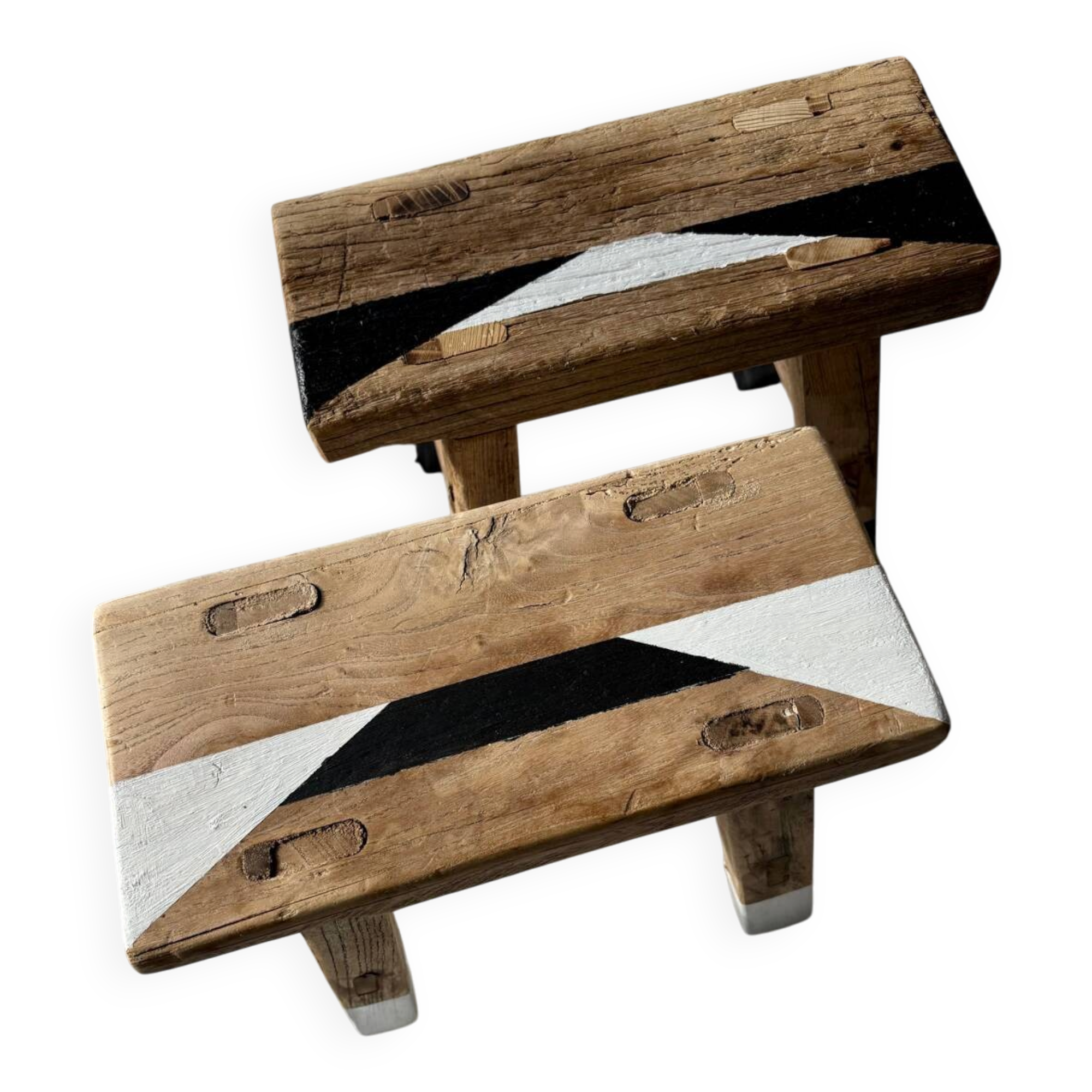 Tabouret chinois orme,  noir et blanc