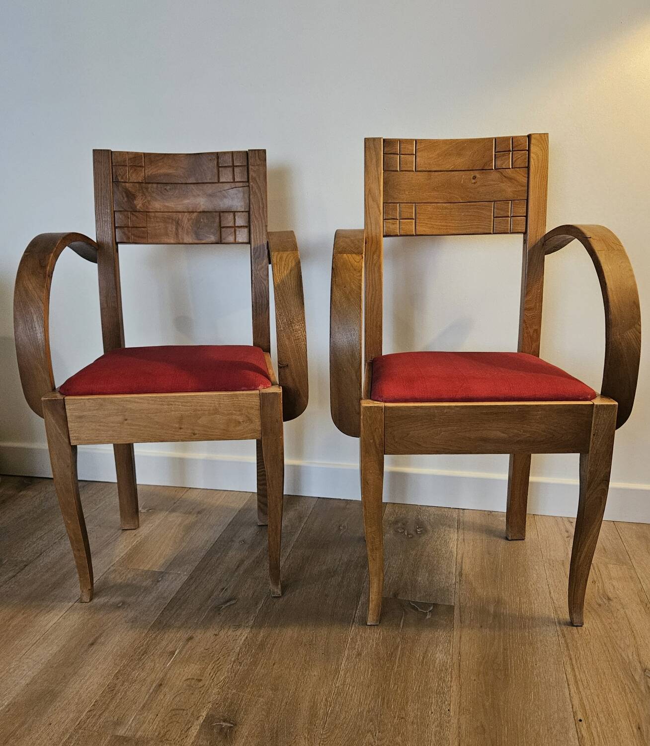 Pair of Art Deco Walnut Bridge Armchairs