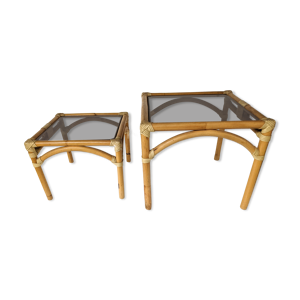 Deux tables basse empilables - rotin bambou