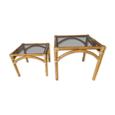 Two stackable rattan and bamboo Maugrion coffee tables