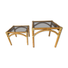 Two stackable coffee tables with rattan and bamboo maugrion sofa end