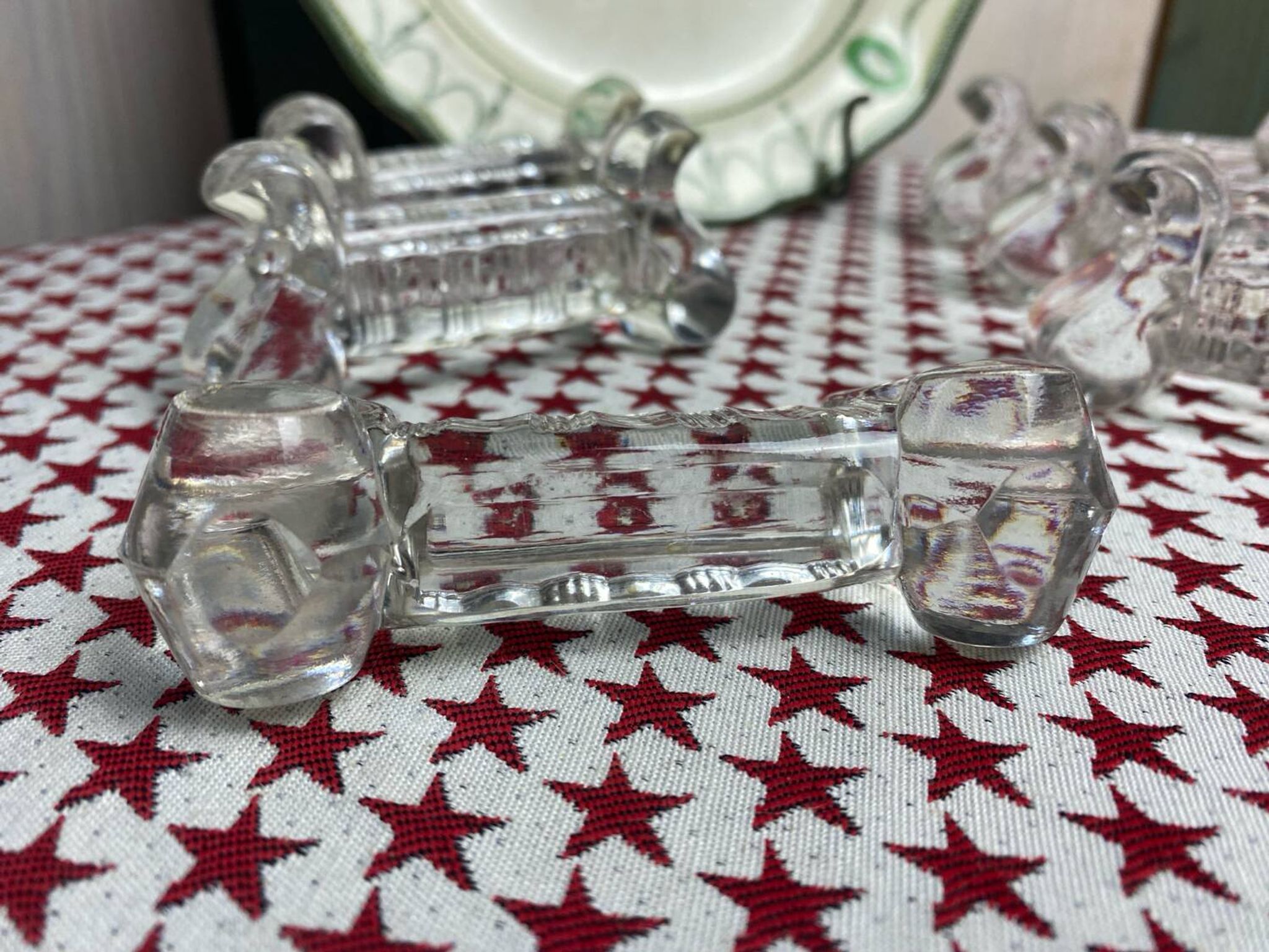 Set of 6 antique molded glass knife rests