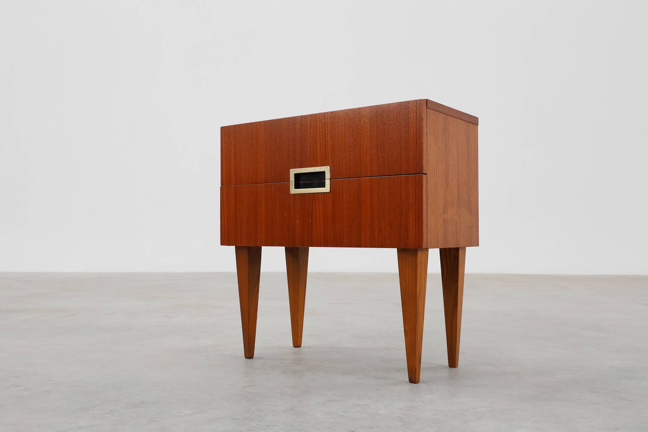 Vintage Nightstand in teak veneer with 2 drawers, Belgium 1950s
