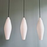 Set of 3 Scandinavian white opaline pendant lights, 1960s