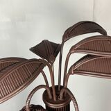 Pencil reed rattan bamboo palm tree coconut table lamp Maro Lopez style 70s