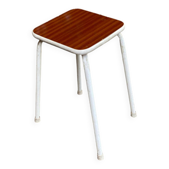 Tabouret vintage bois et acier blanc