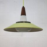 Opal glass and green aluminium shade vintage lamp by Voss Belysning - Denmark