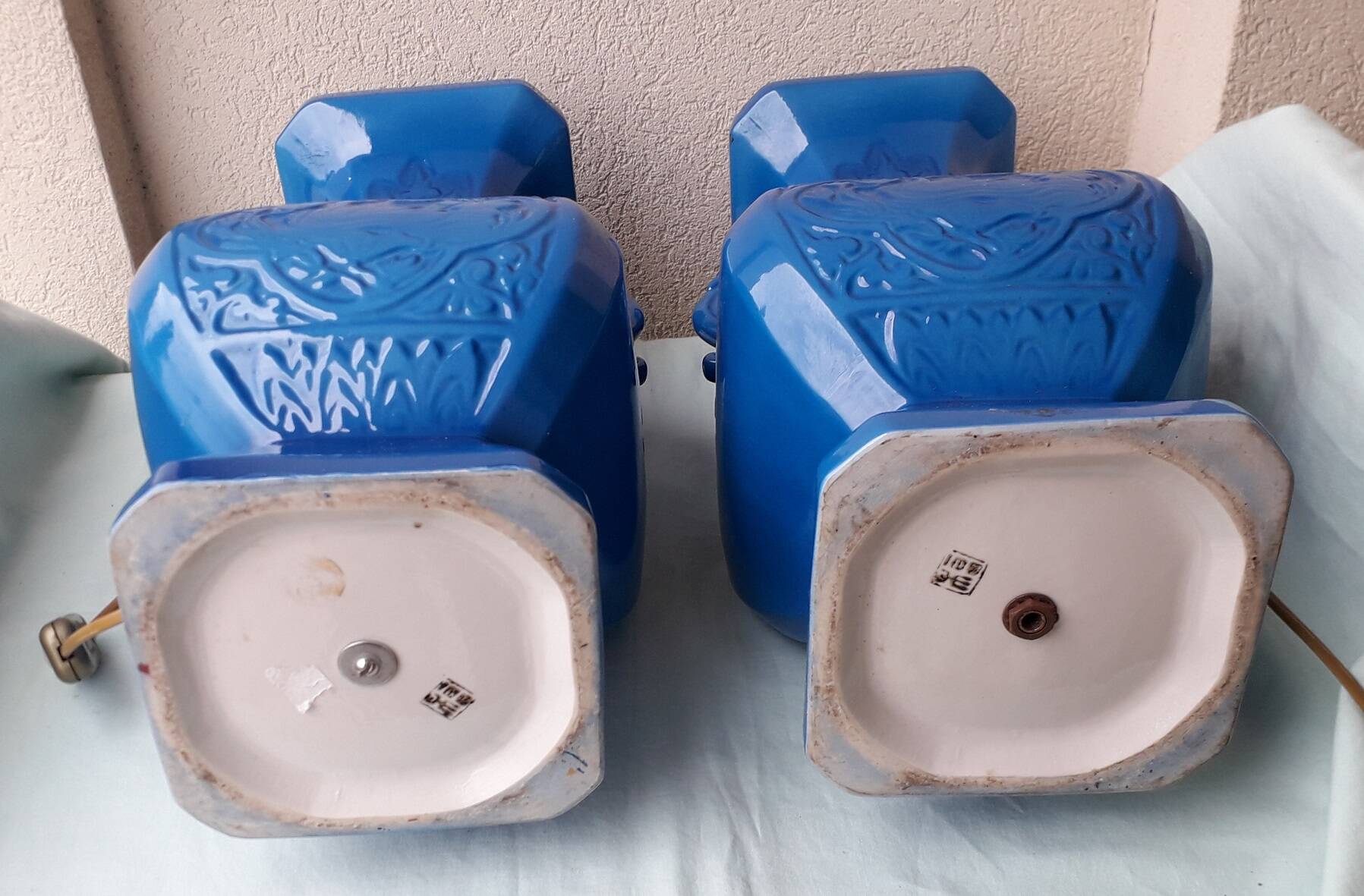 Paire de pieds de lampes en céramique