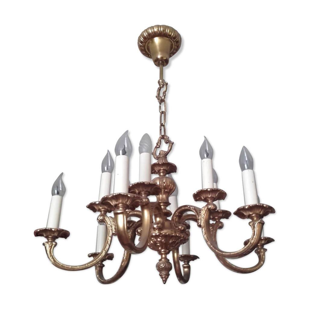 Lustre en bronze doré, style hollandais, 6 branches avec 2 lampes sur ...