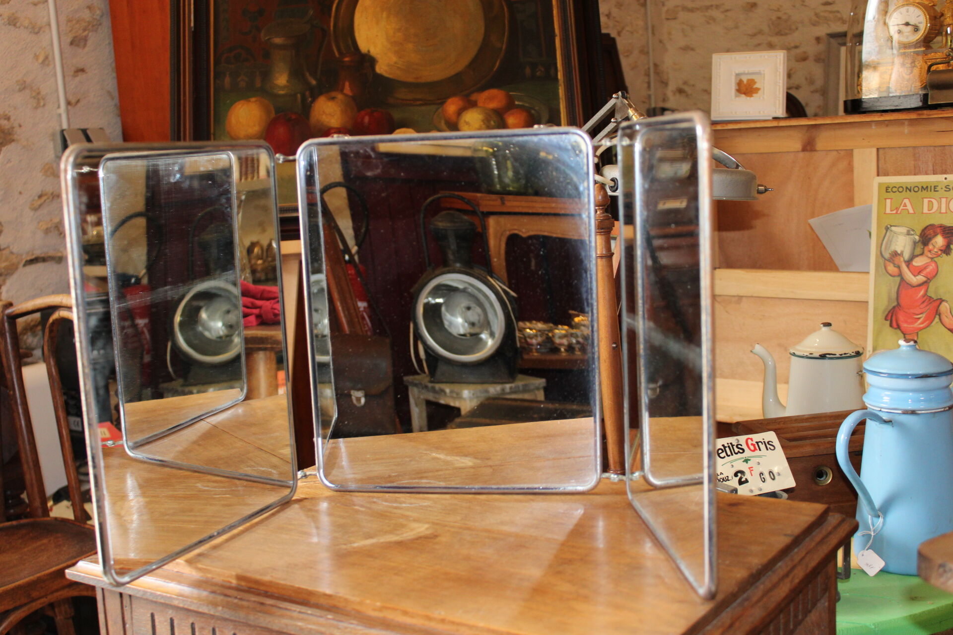 Vintage triptych barber mirror