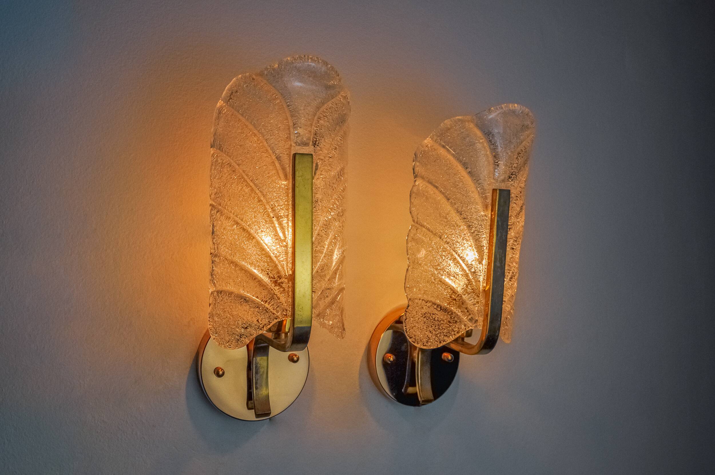 Pair of "leaf" sconces by Carl Fagerlund, Murano glass, Germany, 1970