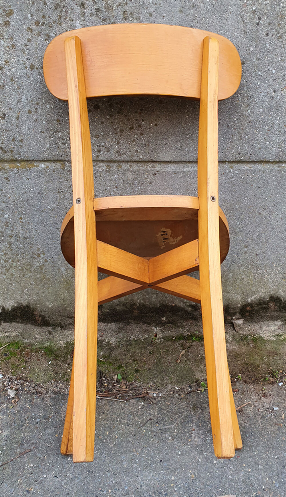 Bistro chair blond wood, signed, numbered, vintage, 50s