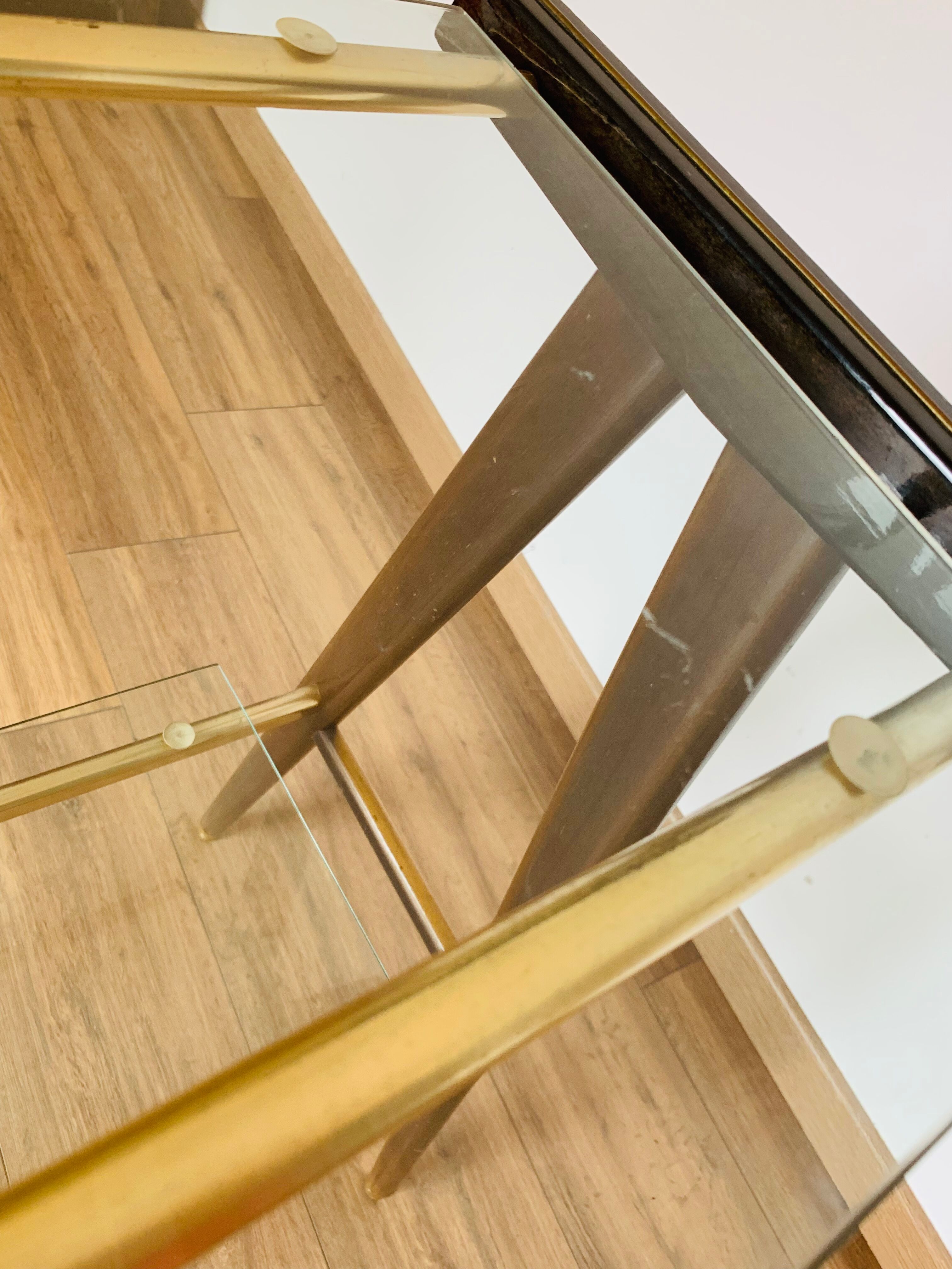 Vintage console in wood, glass and gold metal