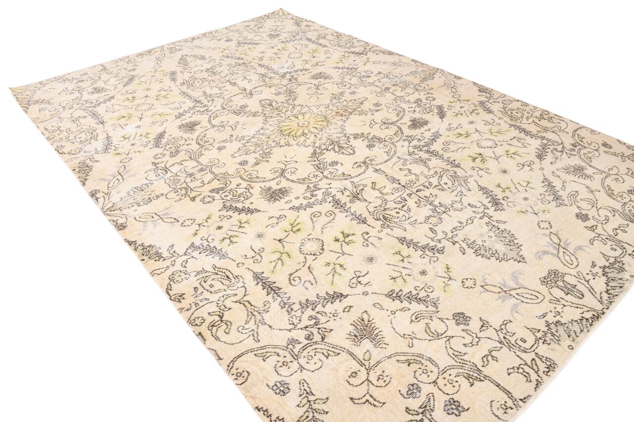 7x10 Turkish Oriental Pattern Light Yellow & Brown Vintage Rug, 215x320Cm
