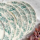 Set of 6 Antique Flat Plates Terre de Fer "Lilas" - Longchamp 19th Century -