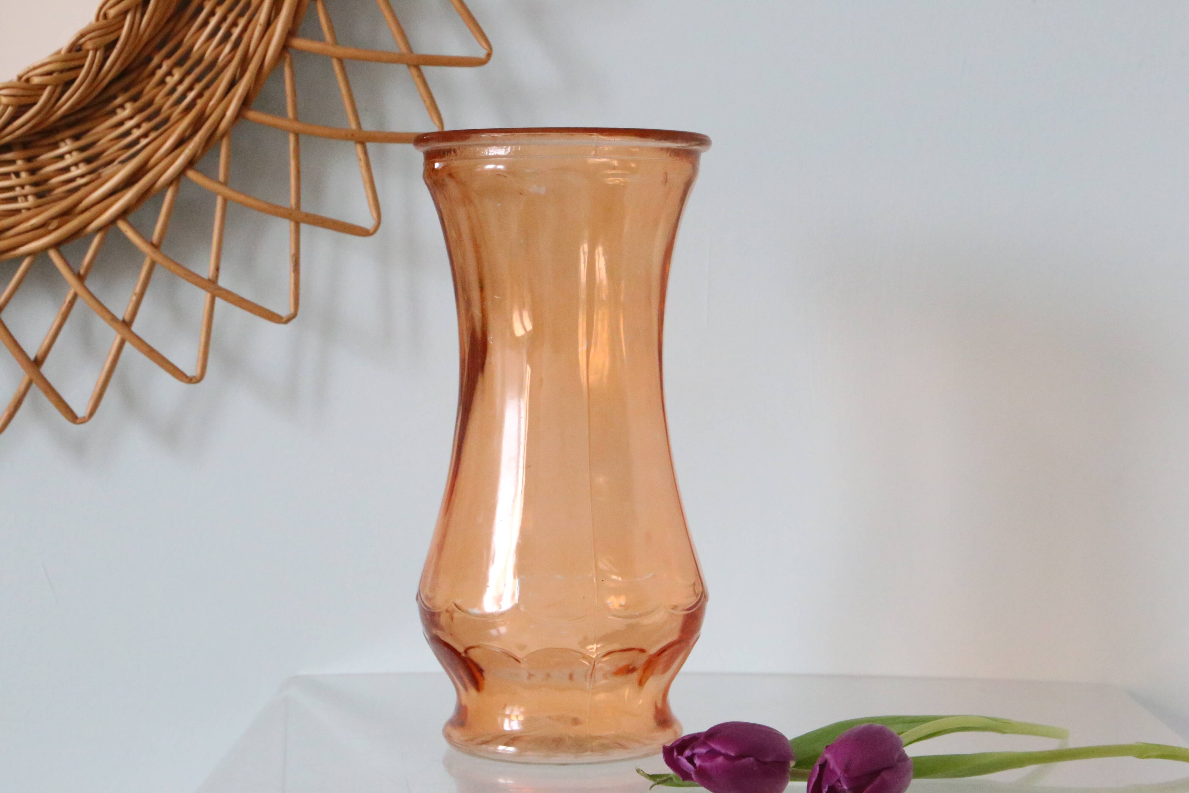 Large glass vase, apricot, French vintage, authentic