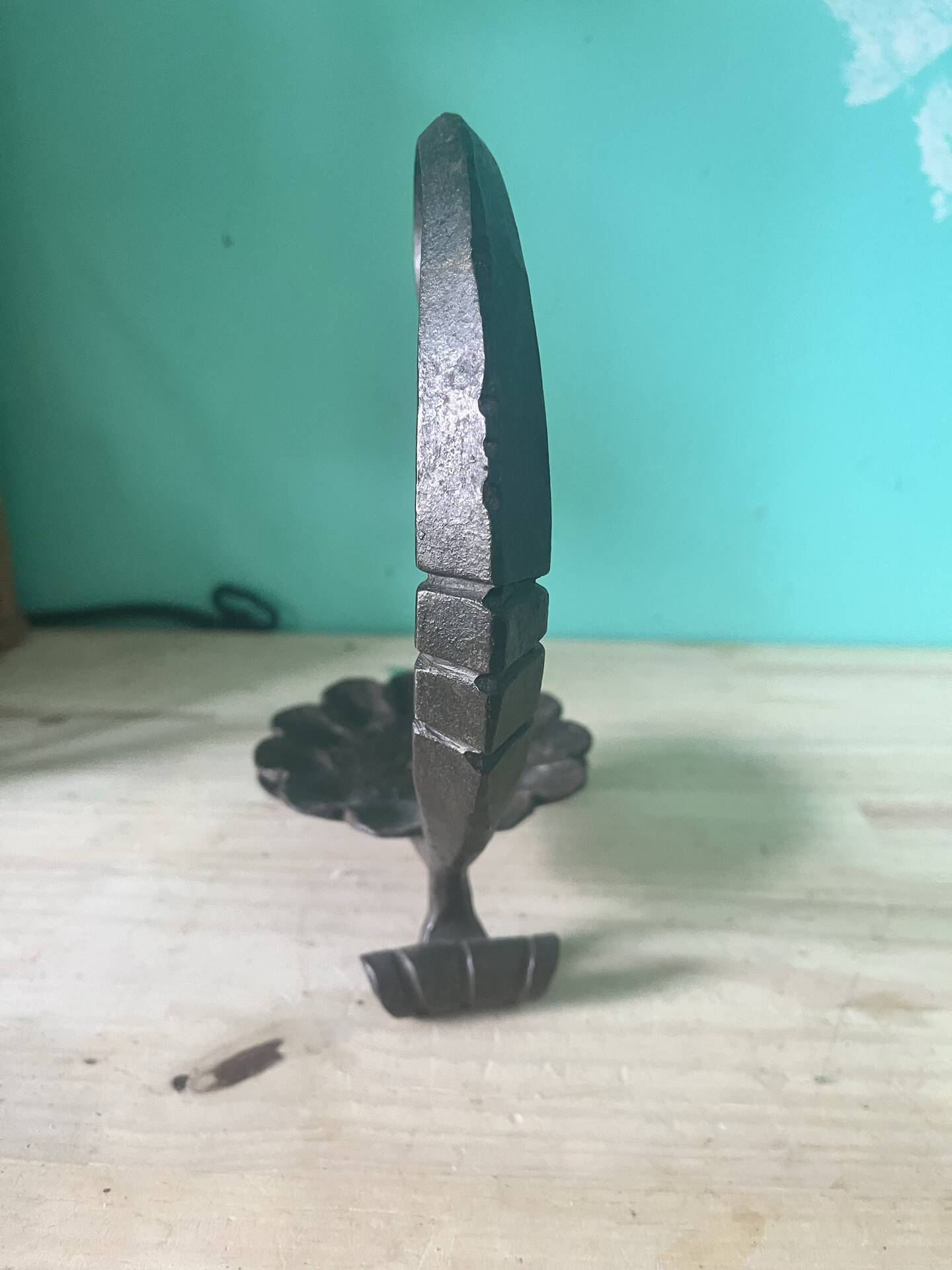 Vintage wrought iron candlestick holder — Scroll handle — Rustic decor