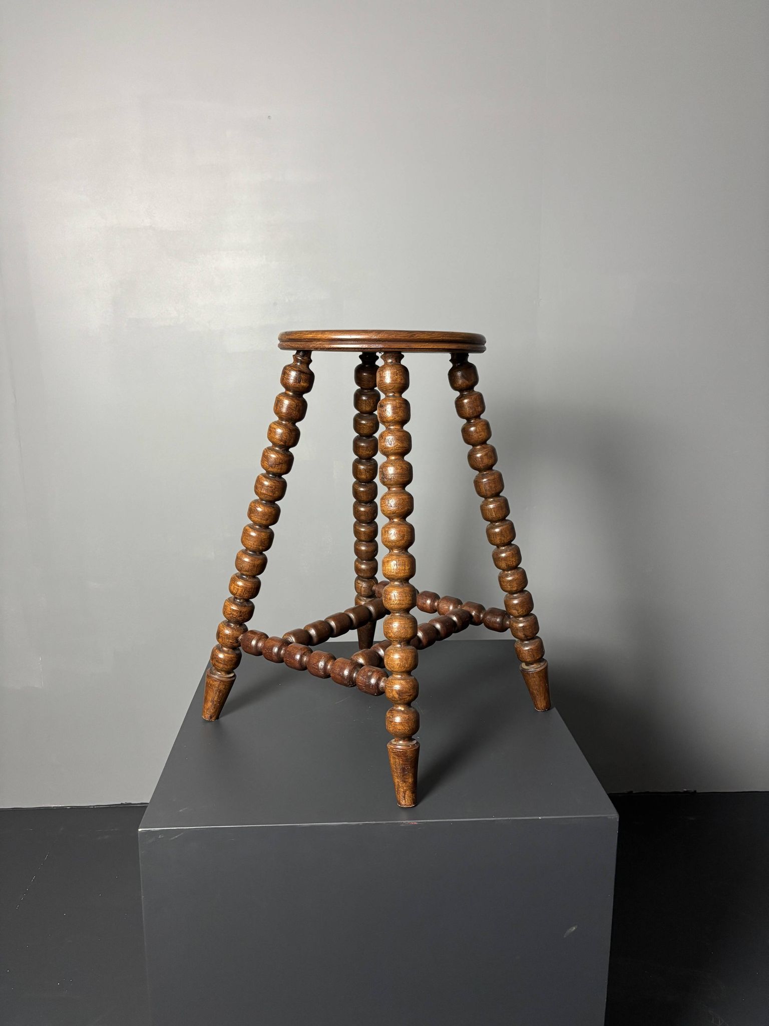 Midcentury brutalist wood turned stool in the style of Charles Dudouyt, 50s