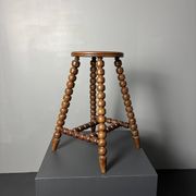 Midcentury brutalist wood turned stool in the style of Charles Dudouyt, 50s