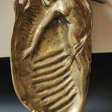 Art Nouveau Empty Pocket/Nude of a Woman/Mermaid on Shell. In gilded patinated bronze. Dim 20 x 10 cm