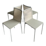 Set of 4 light grey powder-coated metal Fly Line chairs with cream rope - Giandomenico Belotti, 1980s