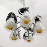 Mazzega Mid-Century Modern Italian Murano Glass and Steel Chandelier, 1970s