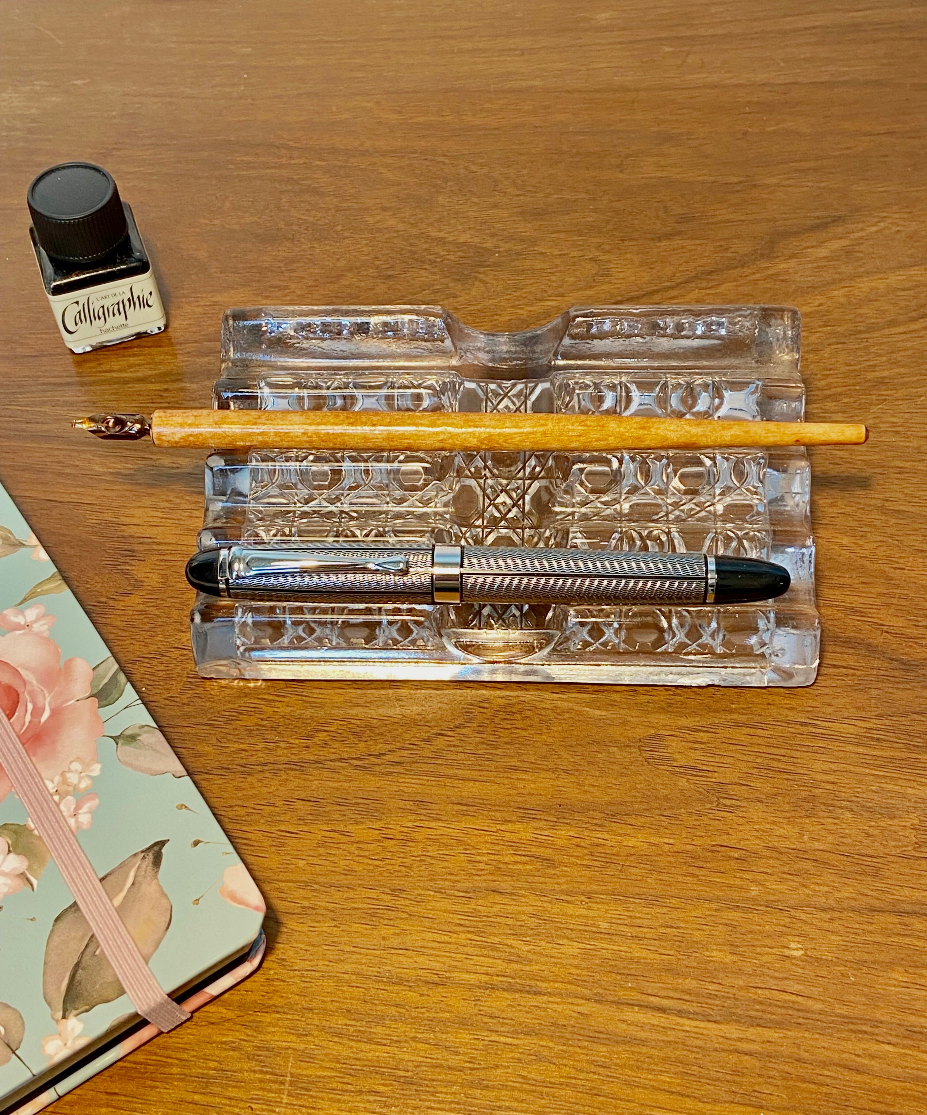 Glass fountain holders or pen holders from the 50s