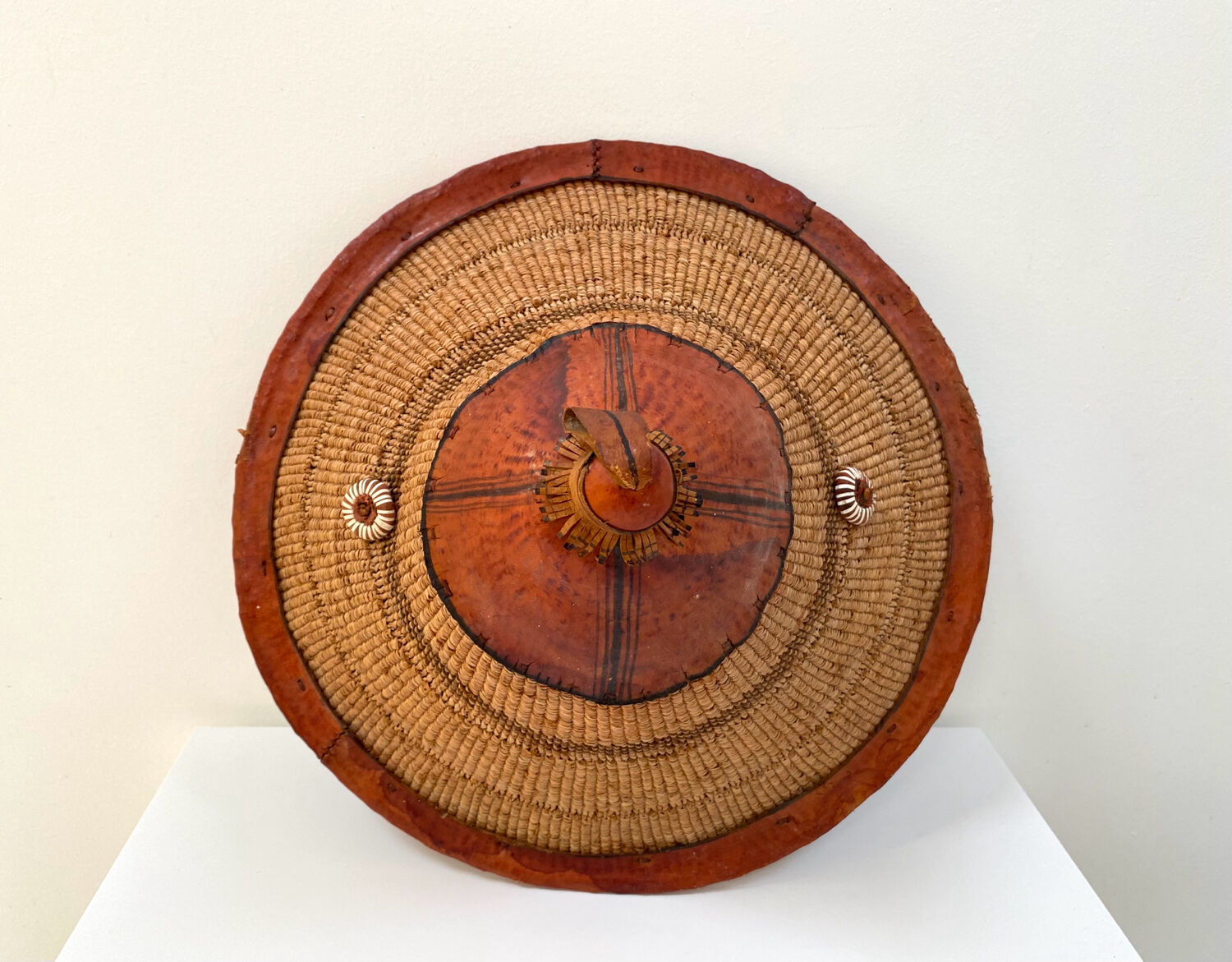 Traditional African Fulani hat in leather and woven straw