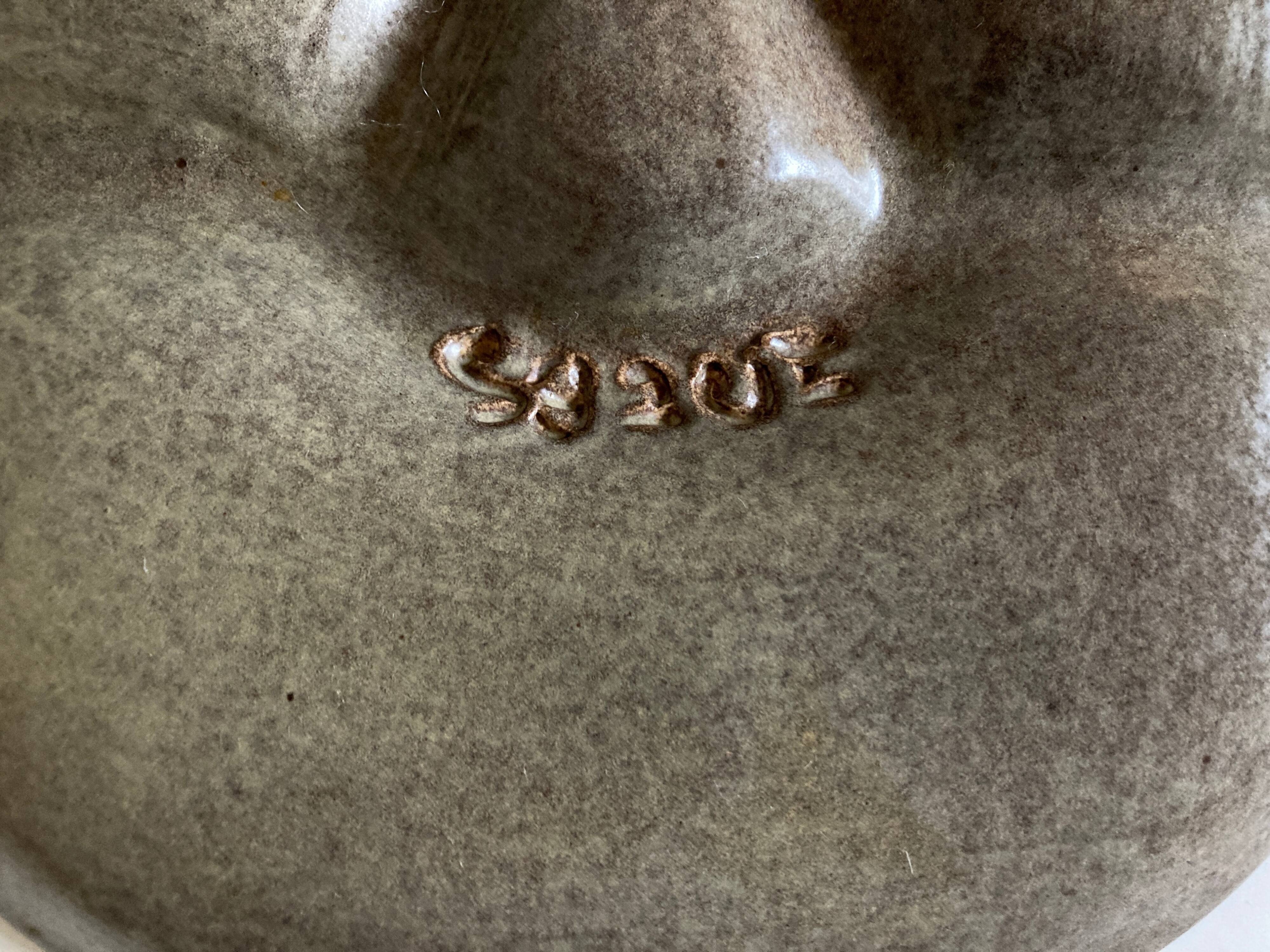 Set of 8 mid century modern stoneware potter's plates to identify